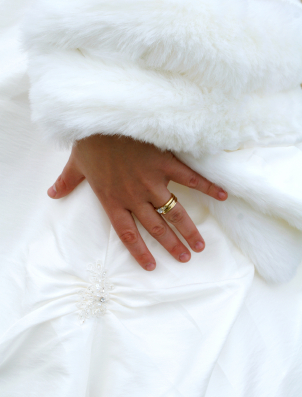 Winter white wedding dress and ring